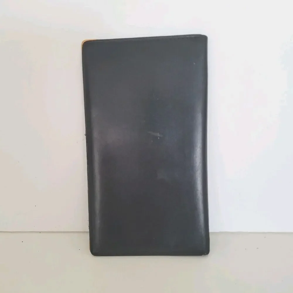 Dunhill Designer Checkbook Card Bill Holder Wallet Black Bifold Leather Retro
